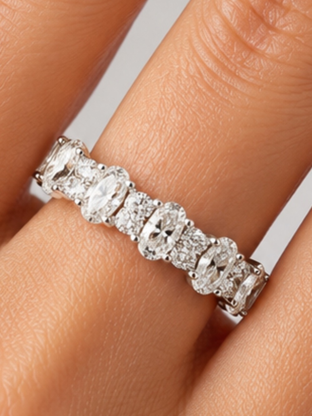 925 Sterling Silver Moissanite Eternity Ring Oval Round Wedding Band Size 8 New